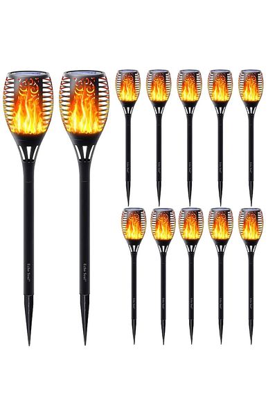 AB HOMES Set of 12 Solar Lamps - Indoor/Outdoor, AB HOMES, Weather-resistant, 10 hours autonomy, Flame Design