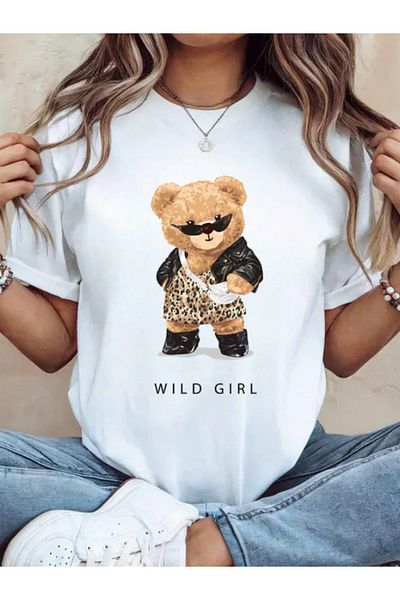 Sarah's Boutique Tricou de damă – 100% bumbac – Ursuleți de pluș „WILD”