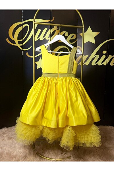 Tuğçe Şahin Sarı Prenses Elbisesi | Kız Çocuk Tütülü Kurdele Detaylı Abiye | Doğum Günü ve Özel Günler İçin