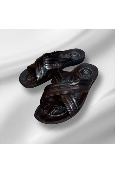 AkınalBella Men's Black Cross Model Soft Orthopedic Sole Slippers
