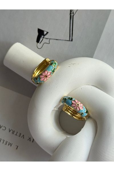 Rossetto Atelier Imported Blue Floral Hoop Earrings