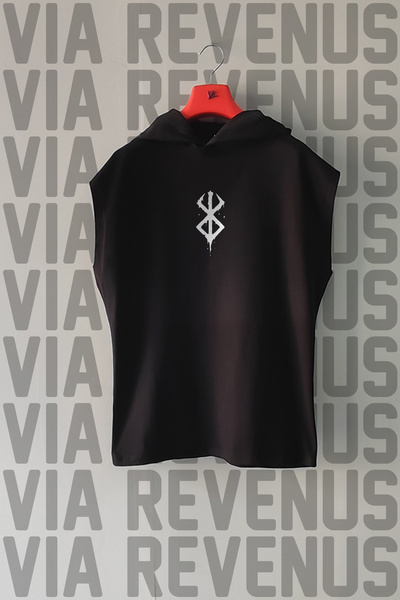 Vordevia Berserk Front and Back Printed Zero Sleeve Hooded 100% Cotton Sports Tshirt