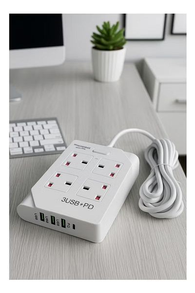 powermax MX52 8-in-1 Power Socket Extension Plug – 2500W 4 Power Socket + 3 USB + 1 PD |3M