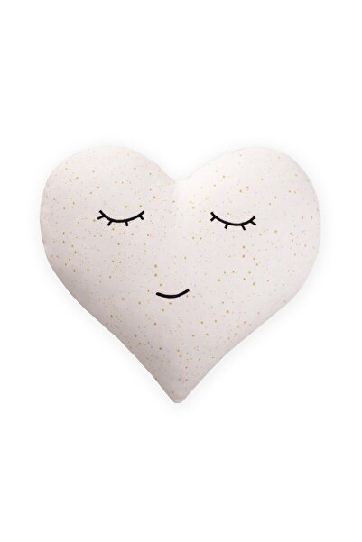 Cigit Varak Baskılı Kalp Süs Bebek Yastık 35X35 cm Ekru
