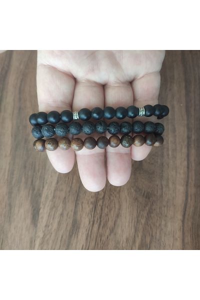 Game Natural Stone and Wood Bracelet Set of 3