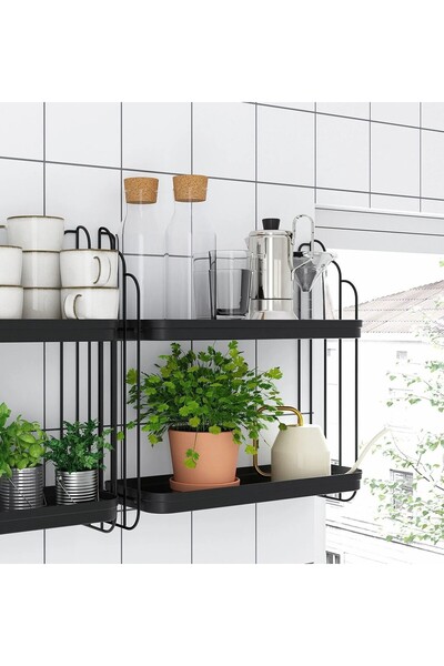 IKEA QUİCK 2 Katlı Çelik Duvar Raf 52x50x18 Cm İkea Duvara Monte Raf Siyah Renk Banyo Rafı