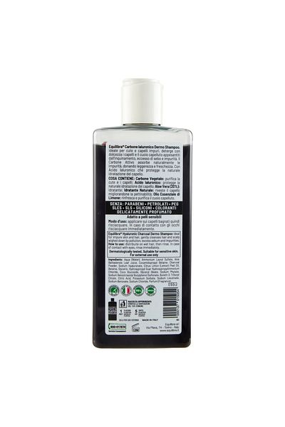 Equilibra Sampon cu Carbune Activ și Acid Hialuronic, Elimina Excesul de Sebum, 265 ml, Equilibra