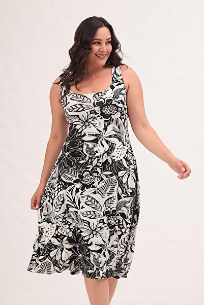 Truva XXL Comfort and Elegance with the Thick Strap Patterned Plus Size Dress!