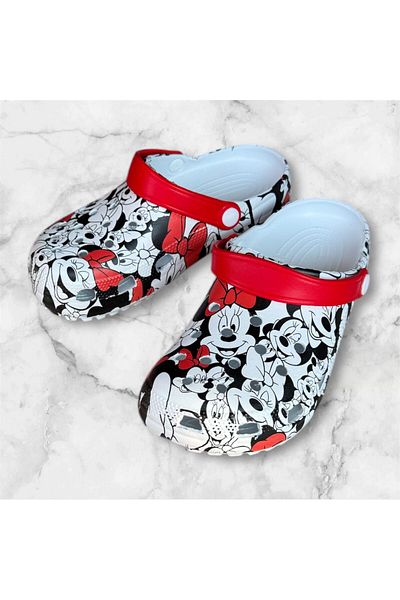 AkınalBella Women's Red White Printed Beach Pool Cook Daily Closed Front Slippers Sandals
