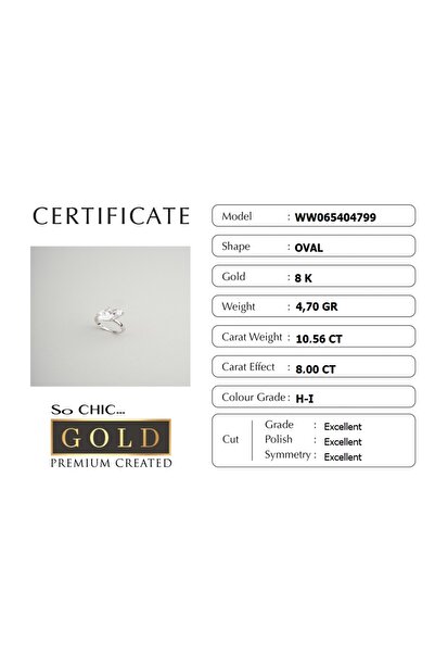 So CHIC... Premium Created Taşlı 8 Ayar Beyaz Altın 8.00 CT Effect Oval Tektaş Yüzük