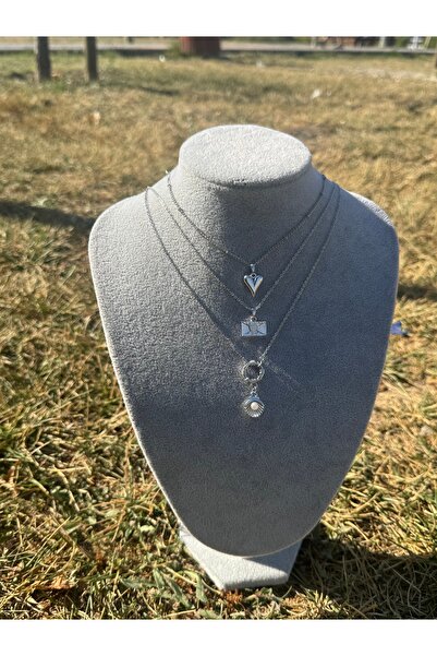 Judas Takı Triple Silver Combination Necklace Oyster Letter Heart