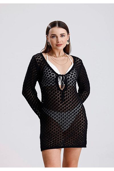 moda mh Premium διχτυωτό φόρεμα παραλίας με ανοιχτόχρωμη λεπτομέρεια