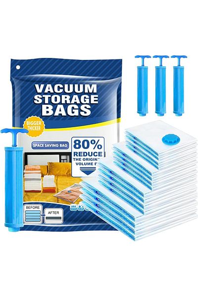Generic Vacuum Storage Bags - Pack of 18 (3Jumbo/6 Large/6 Medium/3 Pumps)