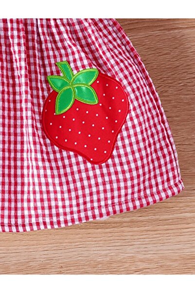 OEM Red and white checkered dress with appliquéd strawberries and bows, 18-24 months, 92 cm