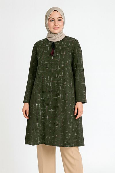 Ravencia Women's Stripe Patterned Drawstring Glitter Tunic Green