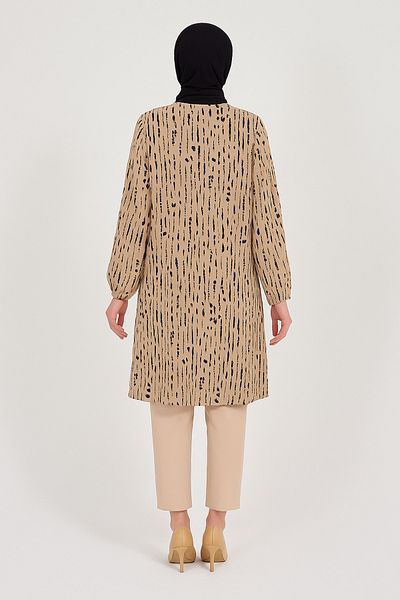 Ravencia Women's Stripe Patterned Woven Tunic Beige