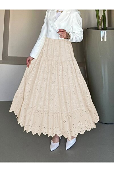 ALPACO Fusta pliată cu broderie Fisto - Bej