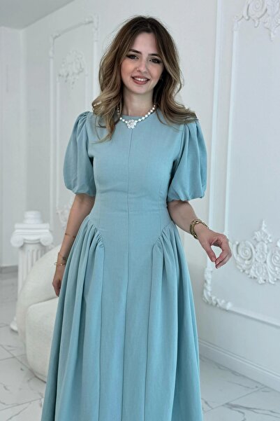 HELİS BUTİK Φόρεμα με λαιμόκοψη στην πλάτη και στο πλάι με λινό μέντα