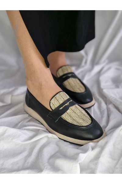 aayak&kabımofficial New Season Genuine Leather Straw Women's Loafer – Comfortable and Stylish