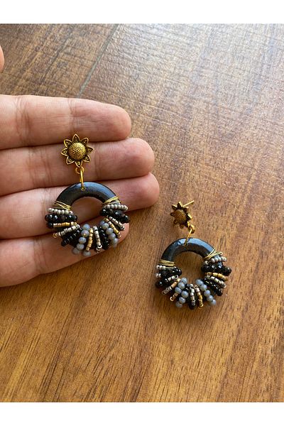 dela otantik Handmade Beaded Authentic Round Big Earrings – Ethnic Bohemian Dangle - Bijoux Jewelry - Earrings