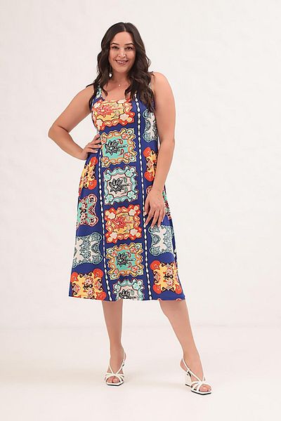 Truva XXL Comfort and Elegance with the Thick Strap Patterned Plus Size Dress!