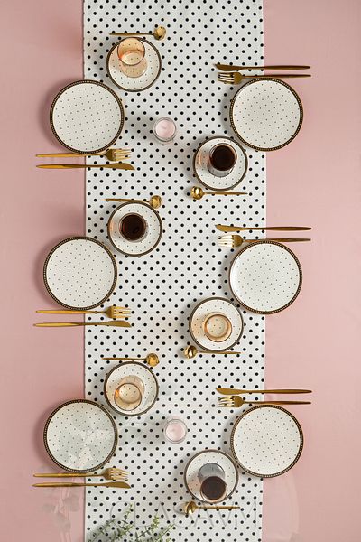 clasavm 18 Piece Dotty Cake Set |   6 Tea Cups Polka Dot 6 Tea Saucers 6 Cake Plates