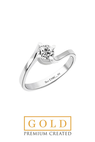 So CHIC... Beyaz Altın Sertifikalı Premium Created Taşlı Tektaş Yüzük