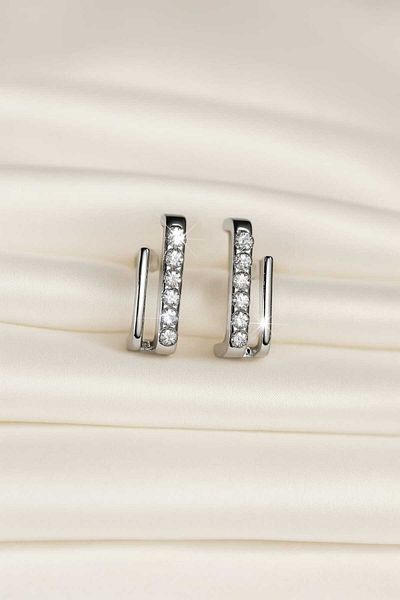 Furtek Aksesuar Women's Silver Color Zircon Stone Luxury Earrings Model Trend