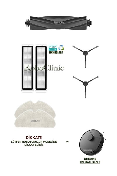 Roboclinic Perie compatibilă cu aspiratorul robot Dreame D9 Max Gen 2, filtru Hepa, set de mop-7 bucăți