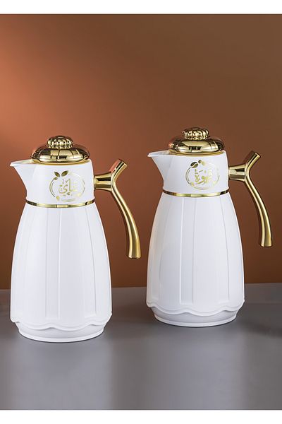 DVINA 2-piece set of vacuum tea and coffee thermos, 1 liter, gold, multi-colored