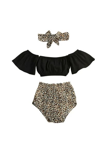 OEM Girls' summer clothes set, 3 pieces Leopard, Cotton, 12-18 months, 90 cm