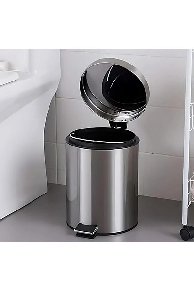 AKC 7LTR Stainless Steel Pedal Trash Can with Lid – Silent Close & Anti-Odor | Hands-Free Foot Pedal Bin