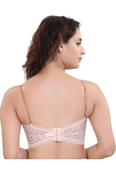 Glamroot Women's Padded Seamless Floral Lace Tube Bra Strapless Bra with Removable Soft Cups