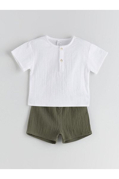 LC Waikiki Crew Neck Baby Boy Shirt and Shorts 2-Piece (S5)