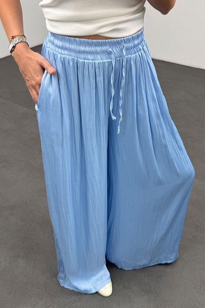 5in1Canpolat Blue Draped Satin Trousers 16632