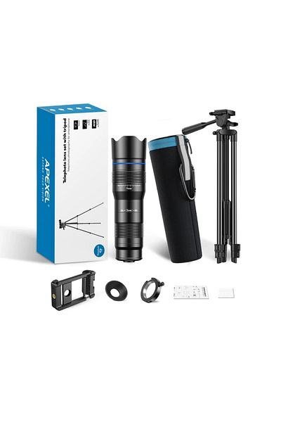 APEXEL Extended Format Telephoto Lens Set 40x, With Professional Tripod, Clips For Iphone 16,15,14