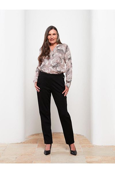 LC Waikiki Women's Standard Fit Straight Pocket Detailed Trousers with Elastic Waist (W2)