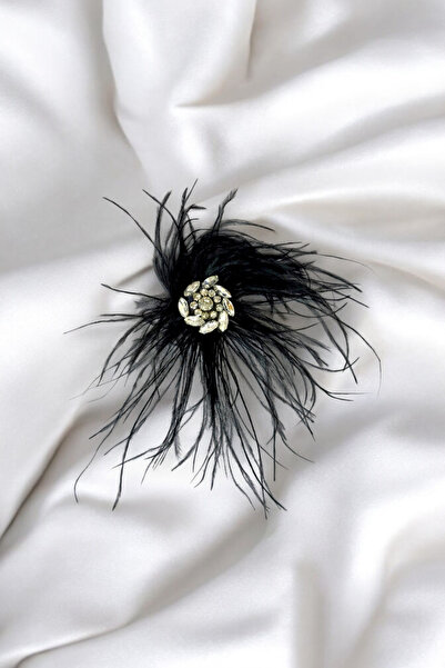 Trend aksesuar İğneli Taş Detaylı Tüy Broş