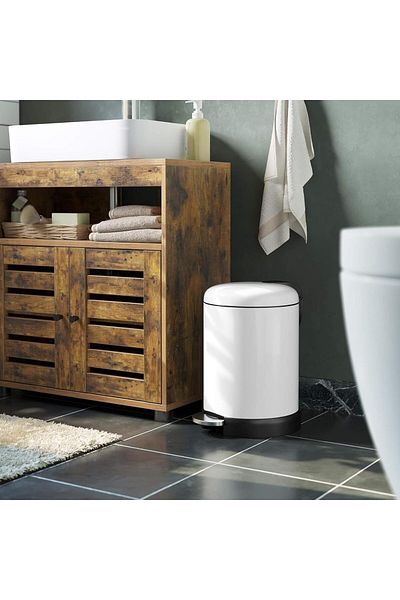 AKC 5L Stainless Steel Pedal Trash Can – Modern White Powder-Coated Waste Bin with Slow-Close Lid