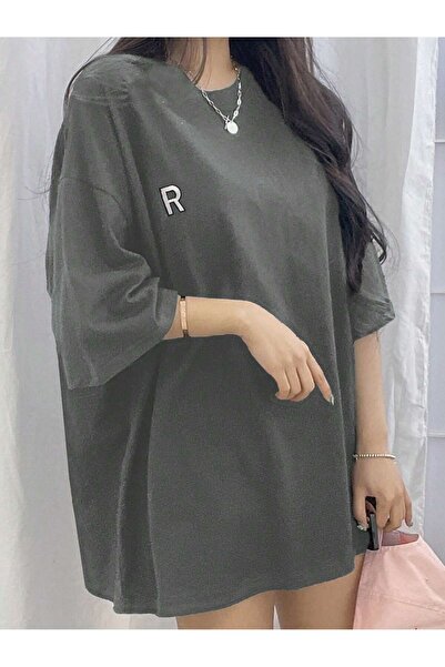 EYAX MODA Kadın R Baskılı Rahat Kesim T-shirt