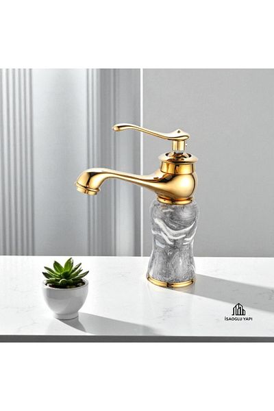 İSAOĞLU YAPI Gold Sink Faucet Special Design Classic Gold Armature 5 Years Warranty