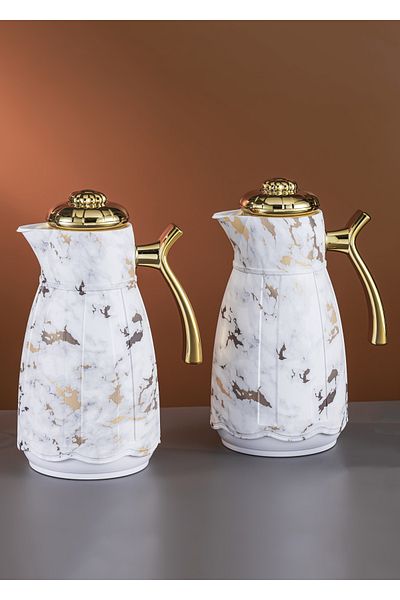 DVINA 2-piece set of vacuum tea and coffee thermos, 1 liter, gold, multi-colored