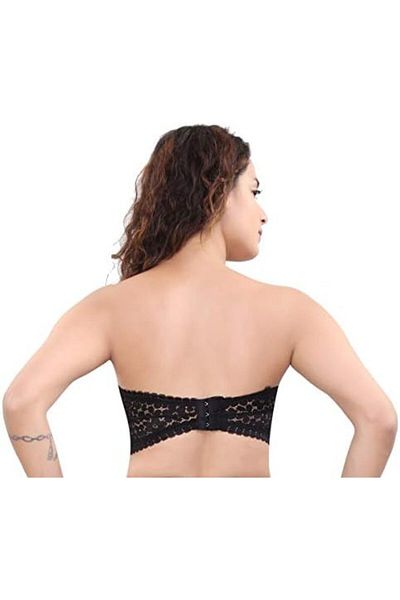 Glamroot Women's Padded Seamless Floral Lace Tube Bra Strapless Bra with Removable Soft Cups, Free S
