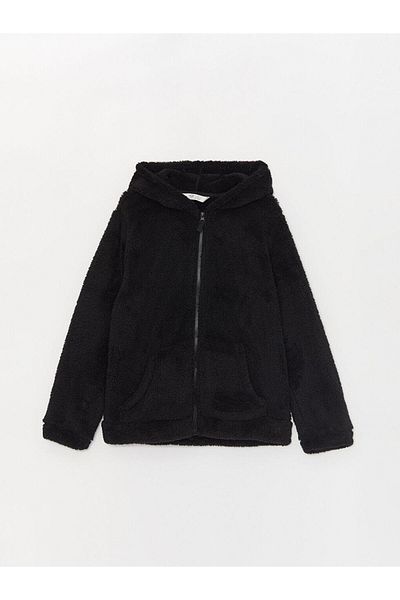 LC Waikiki Hooded Basic Long Sleeve Plush Girl's Zippered Sweatshirt (W3)