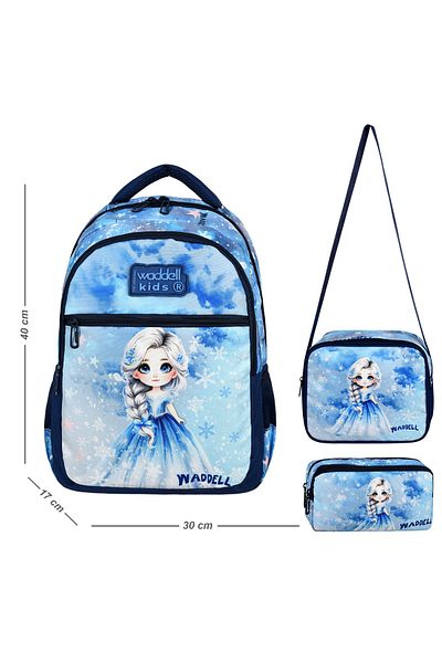 Niss Store Rucsac pentru școală primară cu tematică Ice Girl, cutie de prânz și suport pentru stilou
