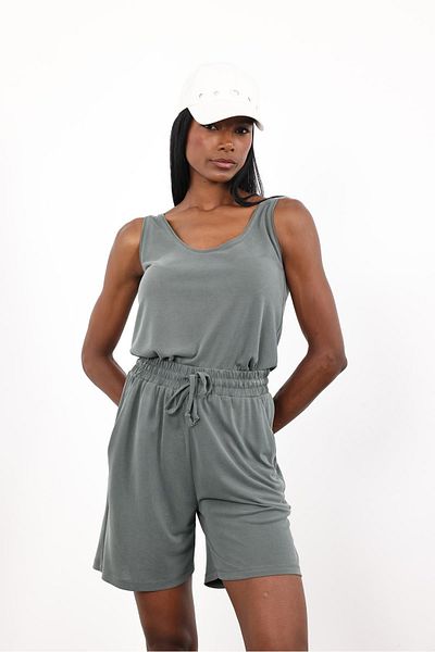 5in1Canpolat Khaki Modal Draped Tank Top Shorts Set