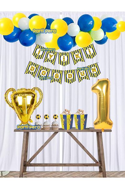 parti pera Yellow Navy Blue Football Themed Birthday Balloon Set Number Foil Balloon Trophy Foil Balloon Set