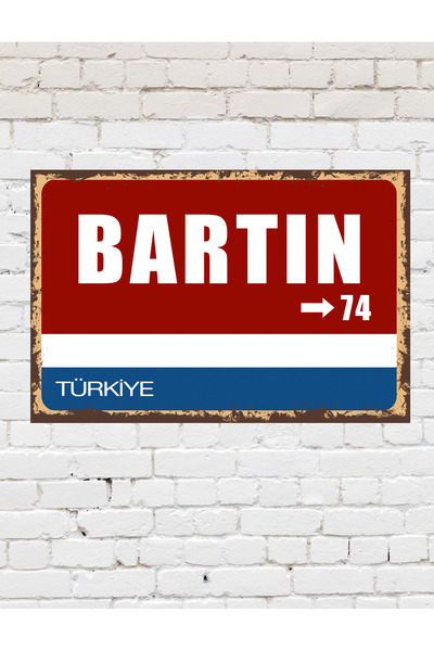 TABLOX Bartın 74 Dekoratif Şehir Plaka Retro Tablo MDF Ahşap Tablo Sokak Tabe...