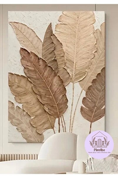 Home PinVibe Earth Brown – Alçı Kabartmalı Kahverengi Yaprak Tablo (Çerçevesiz)