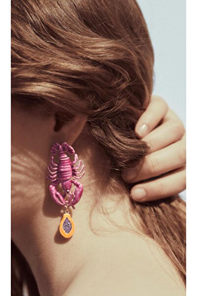 Pinery Jewels Vıp Seri - Pembe Istakoz Mango Kadın Küpe Çifti 7,5cm